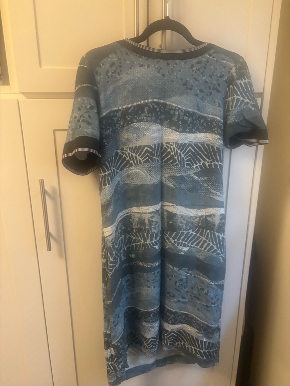 Blue Patterned Mini Dress - Casual Short Sleeve
